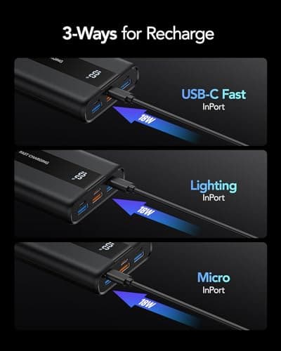 VRURC Batterie Externe 20000mAh USB C Mini Power Bank Charge Rapide 22.5W Batterie Portable avec 3 Ports USB Sortie et LED Display pour Samsung, iPhone,Huawei,Xiaomi etc