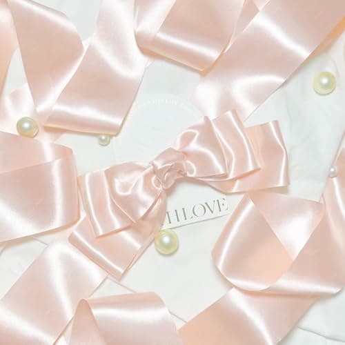 Ruban de Satin Rose Champagne 25mm x 22 Mètres, Rubans en Tissu pour Cadeau Emballage, Bouquets de Fleurs, Anniversaire Artisanat, Décoration de fête de Mariage