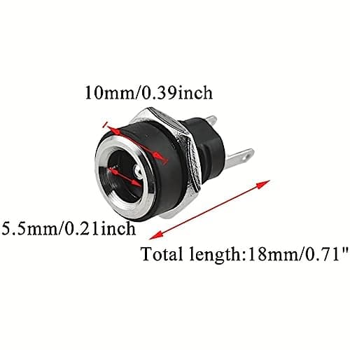 PLABBDPL 10 Pièces Mini Prise 12 Volt Femelle Connecteur 5.5mm x 2.1mm Alimentation Fiche à Souder, 5,5 x 2,1 mm DC Connecteur Jack Femelle 2 Broches Connecteur Monté sur Panneau
