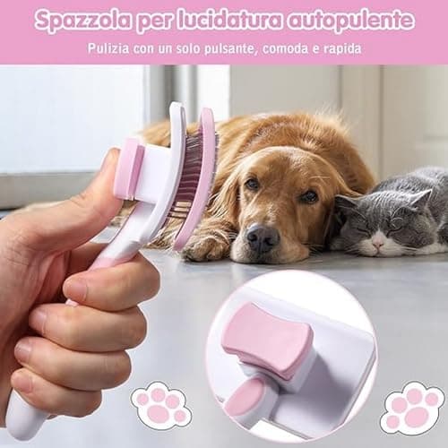 Vinabo Brosse Autonettoyante Pour Animaux de Compagnie,Brosse Pour Poils Longs et Courts,Pour Chiens Chats Eliminer Efficacement des Tomentose Sous-poil Tangles , Rose