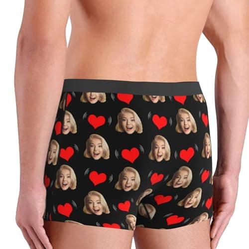 Modaworld Caleçon de Nouveauté Personnalisé pour Hommes avec Photo, Boxer Personnalisé avec Photo pour Homme, Cadeau de Saint-Valentin pour Mari Père Ami