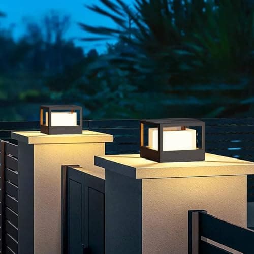 ACMHNC Borne Éclairage Extérieur Solaire, LED Borne Lumineuse Exterieure, Lampe de Jardin Exterieur Etanche Lampadaire Solaire Exterieur, Blanc Chaud, Pour Chemins Terrasse Patio, Noir