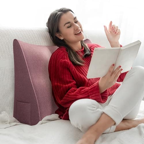 Johnear Coussin cale de lecture pour lit et canapé, rose, 60 cm, grand coussin lombaire triangulaire