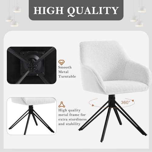 WOLTU Chaise Salle à Manger Pivotante, Chaise Cuisine, Chaise Scandinave, Chaise Ergonomique, avec Dossier et Accoudoirs, Pieds en Métal, Tissu Bouclette, Blanc, EZS11ws-1