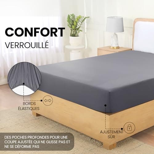 Utopia Bedding Drap Housse - Gris, 160 x 200 cm - Coupes de 35 cm pour Matelas épais - Polyester Microfibre brossée
