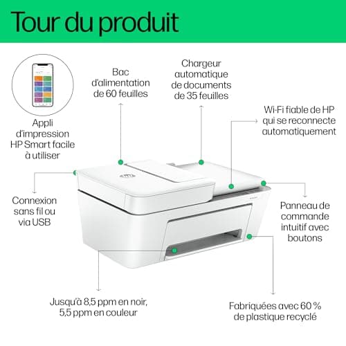 HP DeskJet 4220e Imprimante tout en un - Jet d'encre couleur – 3 mois d’Instant Ink inclus avec HP+ (Photocopie, Scan, Impression, Wifi, Chargeur automatique de documents)