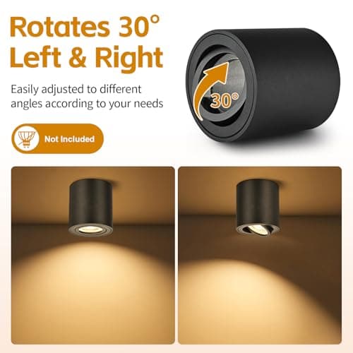 YindaLux 6× Spots de Plafond Noir - Spot en Saillie Plat 30° Orientable - Avec Douille GU10-230V LED Plafonnier Spot - Aluminium Rond Downlight Luminaire Plafonnier - Sans lampe GU10