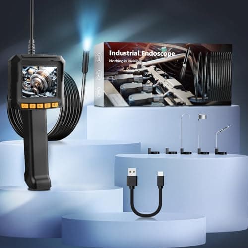 Endoscope Caméra d'inspection, Moman EOS1 Camera Endoscopique Industriel Écran IPS 2,4 Pouces 1080P HD Camera Inspection Canalisation Portatif Étanche IP67 avec 8 Lumières LED 5M Câble Semi Rigide