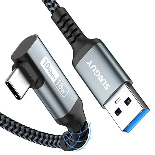 SUNGUY Câble USB C Coudé, 0.5M 10Gbps USB 3.1 Gen 2 Câble USB C vers USB, Type C Charge Rapide Compatible avec Android Auto, Galaxy S22, SSD, Huawei P30/P20, Xiaomi-Gris
