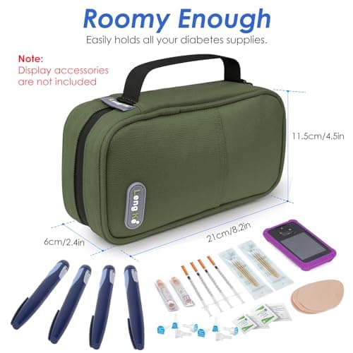 YOUSHARES Pochette Isotherme Insuline avec 2 Poche de Glace 80G, Trousse Isotherme Voyage pour Diabetique, Sac Isotherme Transport Insuline pour Seringues, Piqûre, Insuline Stylo, Medicament, Vert