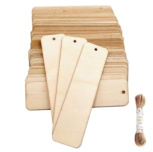 Lot de 50 étiquettes rectangulaires en bois brut avec trou pour le nom de la bouteille de vin - Pour loisirs créatifs - Pour fête de mariage, Noël, projets de bricolage