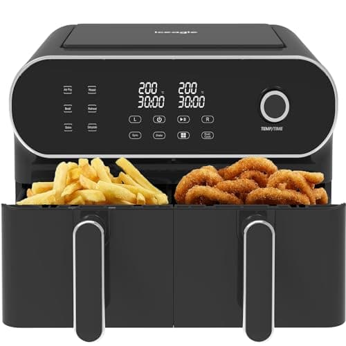 iceagle Friteuse sans Huile Dual Zone Air Fryer 11L – XXL Friteuse à Air avec Double Tiroir | Paniers Doubles Airfryer, 6 en 1, écran Tactile, 1700W, Recettes, Repas Sains pour une Grande Famille