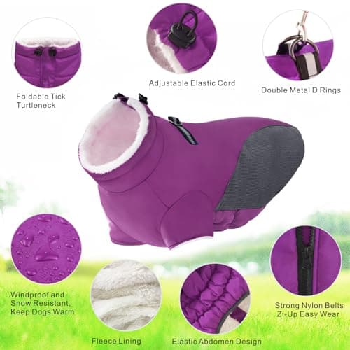 Oslueidy Manteaux d'hiver pour Chiens, Vestes Chauds pour Chiens, Gilet Chiot, Vêtements Coupe-Vent réfléchissants zippés pour Chiens de Petite, Moyenne et Grande Taille (Violet, S)