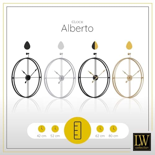 LW Collection Horloge Murale Alberto Noir 80 cm - Grande Horloge Murale Industrielle en Métal - Horloge Murale Moderne - Mouvement Silencieux - Horloge Silencieuse