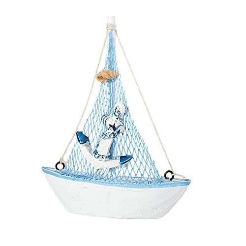 JAWSEU Modèle de Voilier en Bois, Mini Voilier Modèle Décoration Miniature Bateau à Voile Nautique Ornements de Voilier Petits Bateaux en Bois avec Filet Pêche Jouet de Marine Ornements de Table