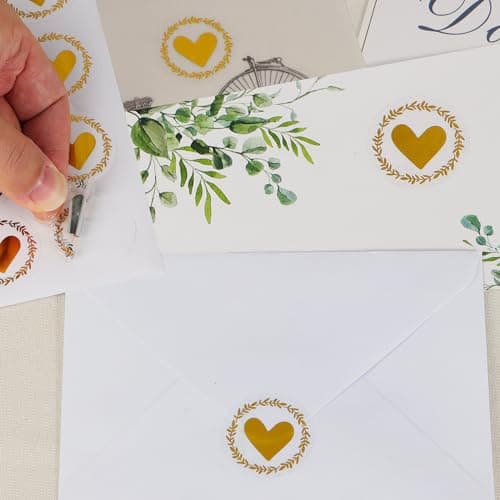120PCS Autocollants Cœur Stickers Transparents Cœur Or Autocollant Adhésif pour Cadeau Cartes de Vœux Enveloppe Décoration Fête Saint-Valentin Noël Anniversaire Artisanat Cadeau (Or)