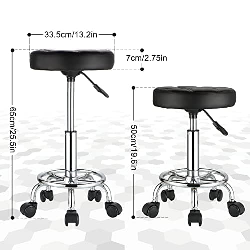 HMTOT Tabouret Rond pivotant à roulettes en Cuir synthétique avec Assise réglable en Hauteur Noir