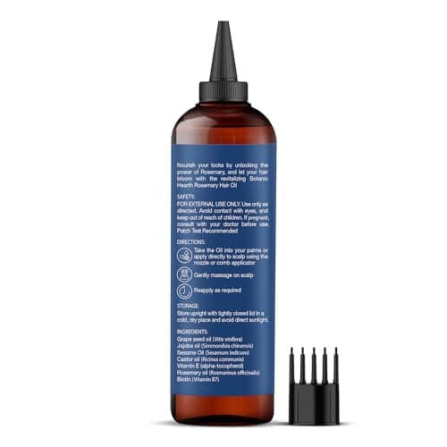 Botanic Hearth Huile de romarin 100 % pure (huile de romarin pour la croissance des cheveux), enrichie en biotine, traitement fortifiant des cheveux, avec de l'huile de jojoba et de l'huile de ricin