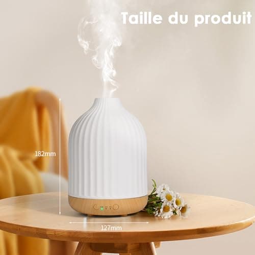 Vankarr Diffuseur Huiles Essentielles en Céramique 250ML, Diffuseur de Parfum Electrique Humidificateur Ultrasonique Diffuseur Aromathérapie pour la Maison, Yoga (Blanc 250 ML)