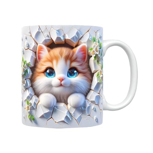Liemuao Tasse en Céramique 325 ml, Tasse à Café 3D Mug Mignon Chat, Tasse Mug Cadeau Frère Anniversaire Créative Tasse de Chaton 3D pour amies ou à offrir a la famille (B)
