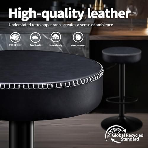 STOOLINK Chaise de Bar Lot de 2 Tabourets de Bar Réglable en Hauteur, Chaises Bar Cuir Microfibre, Tabouret de Bar avec Repose-Pieds, Chaise Bar pour Cuisine, Tabouret Bar Pivotant à 360°-Noir