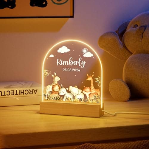 iDIY Veilleuse Bébé Cadeau Naissance Personnalisé - Cadeau Personnalisé Bebe, Cadeau Naissance Garçon ou Fille, Lampe Personnalisée Decoration Chambre Bebe - Safari