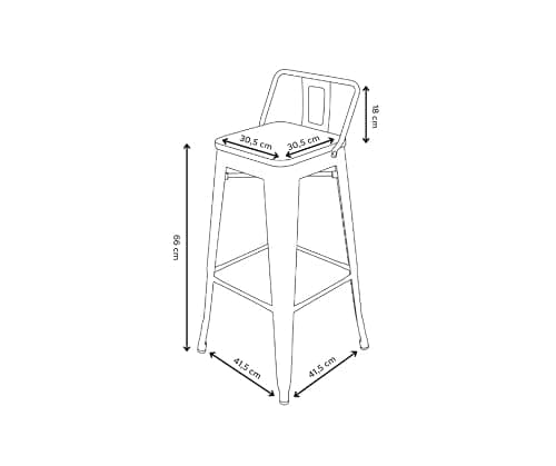 Kosmi - Lot de 4 tabourets de Bar en métal Noir Mat Style Industriel avec Dossier et Assise en Bois Clair - Hauteur 66cm