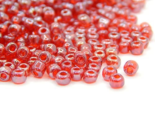 Lot de 1100 perles de rocaille en verre de 4 mm, 6/0, perles poney transparentes, mini perles rondes (rouge scintillant)