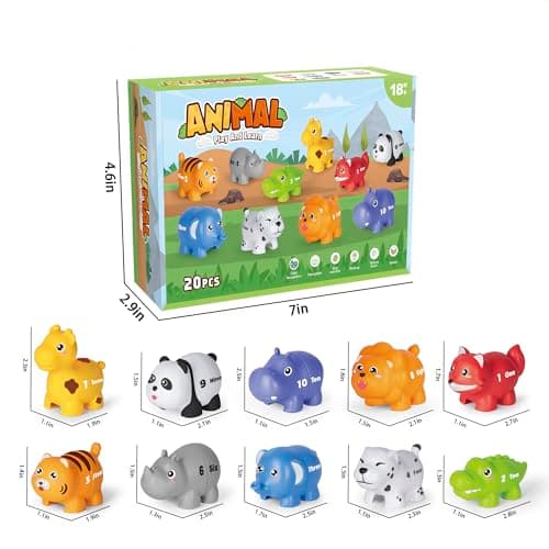 Jouets éducatifs Pour Enfants de 2, 3 et 4 Ans, 20 Pièces de Jeu de Correspondance de Chiffres avec Anglais Numérique, 10 Figurines D'animaux Différentes, Jouets de Motricité Fine Montessori