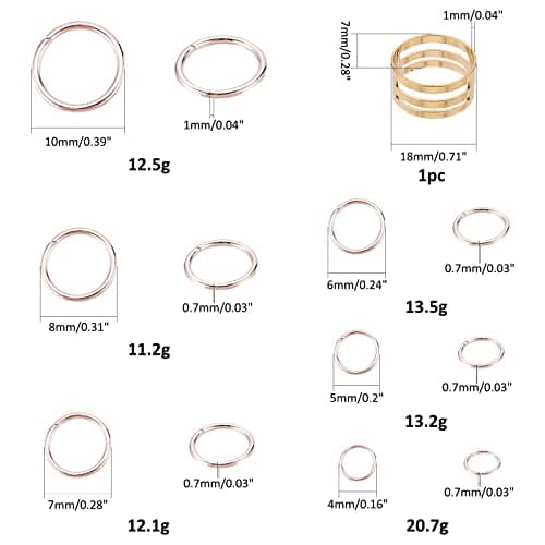 PH PandaHall Environ 83g 6 Tailles Anneaux de Saut Ouvert en Fer Jup Ring Or Rose Anneau de Jonction Connecteur de Bijoux Chaine Links pour Fête des mères la Fabrication de Bijoux, 4/5/6/7/8/10mm
