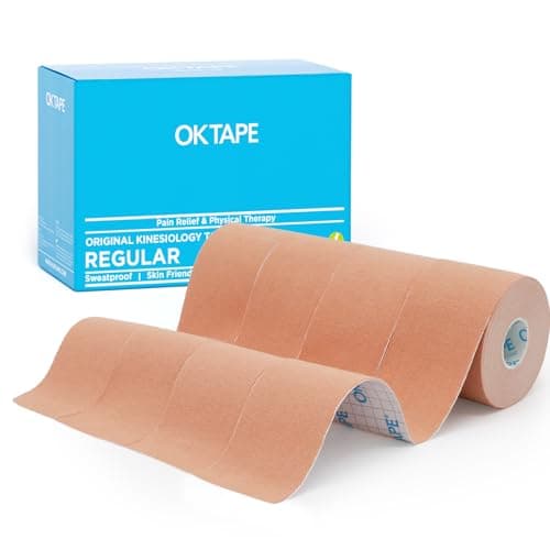 OK TAPE Bande Kinésiologie Tape, ruban athlétique élastique en coton original de base pour le soutien et la récupération, sportif thérapeutique pour soulager la douleur, 5cm x 5m,4 Rouleaux,Beige