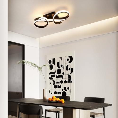 Mckalen Plafonnier LED Moderne 36W, Luminaire Plafonnier LED 4050LM, Lampe de Plafond LED Noir, Lumière Chaude 3000K pour Salon Chambre Salle à Manger, 42CM