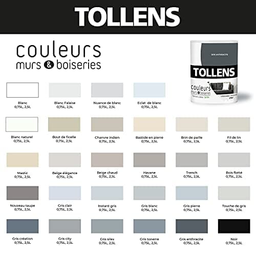Tollens - Peinture Couleurs - Murs et Boiseries - Toutes pièces - Ultra résistante - Satin - Blanc - 2,5L = 30m2