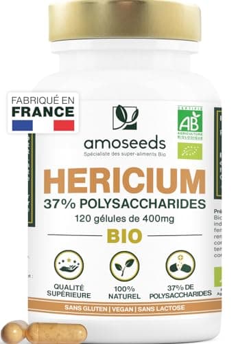 Hericium Erinaceus BIO | Champignon de la Mémoire | Hautement Dosé, 37% Polysaccharides | 120 gélules vegan | Lion’s Mane, Vegan, Sans Additifs | Qualité Supérieure | Fabriqué en France