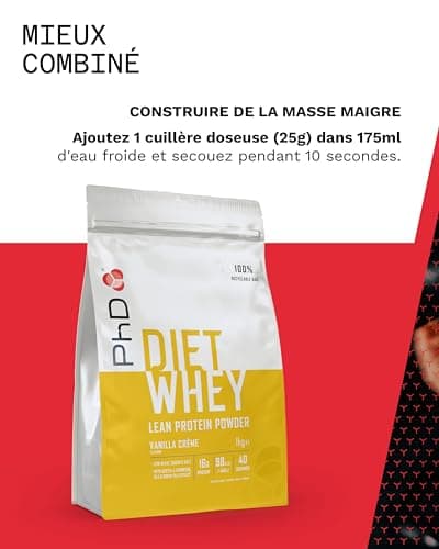 PhD Nutrition Diet Whey Poudre de protéines 1kg Crème vanille, Poudre de protéines High Protein pauvre en calories pour compléter le régime avec 16g de protéines par portion