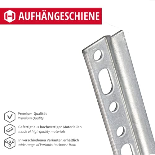 Gedotec Rail de Suspension | Rail de montage métallique de longueur 2000 mm | 1 Pièce - Rail mural sans vis | Acier Galvanisé | Charge admissible 240 kg | Pour armoires suspendues & cuisine
