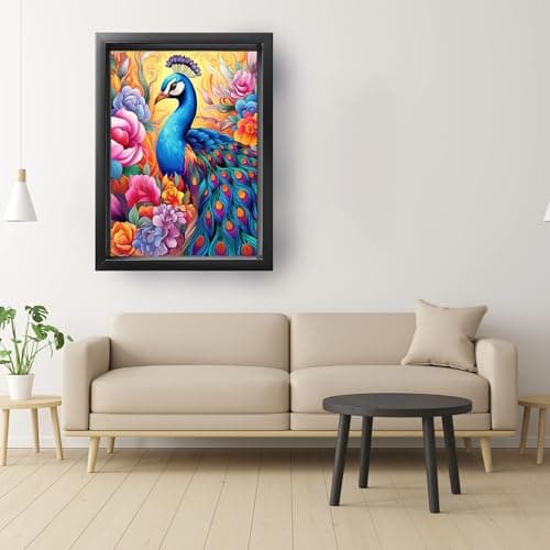 KEYIFA Paon Diamond Painting Complet Kit, DIY Fleurs Cristal Art Toile Kit Peinture, 5D Fleurs Paon Diamond Painting Adultes, Accessoires Diamant Painting pour Murale Décoration 30x40CM