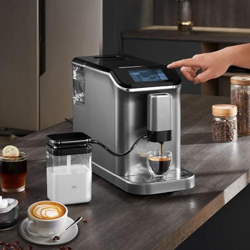 VEVOR Machine à Expresso Automatique, Cafetière Expresso avec Mousseur à Lait Automatique, Machine à Cappuccino Latte 20 Bars, avec Écran Tactile TFT, Broyeur, 15 Niveaux de Mouture, Bureau Domicile