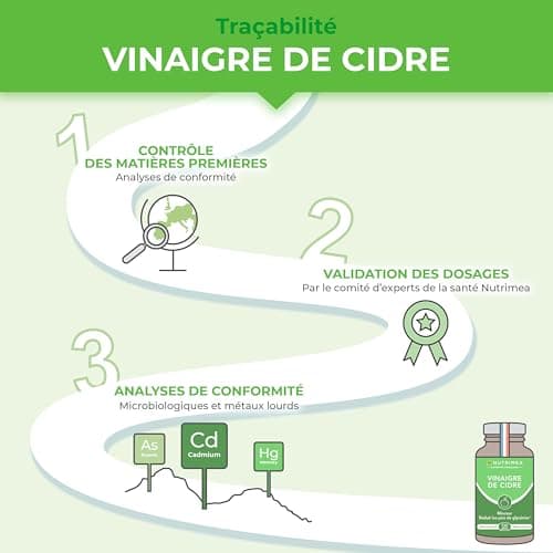 Vinaigre de Cidre - 1500 mg - Avec Chrome - Aide à la Perte de Poids, Contrôle du Taux de Sucre Sanguin - Alternative au Morosil - Goût Neutre - 120 Gélules Vegan - Nutrimea - Fabriqué en France