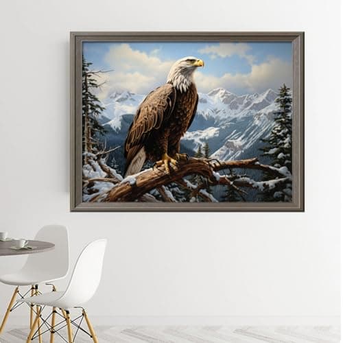 Kit de point de croix à faire soi – meme kit de démarrage de broderie pré - imprimée canevas kit complet adulte ou enfants pour les debutants - Aigle des montagnes enneigées 52x39cm