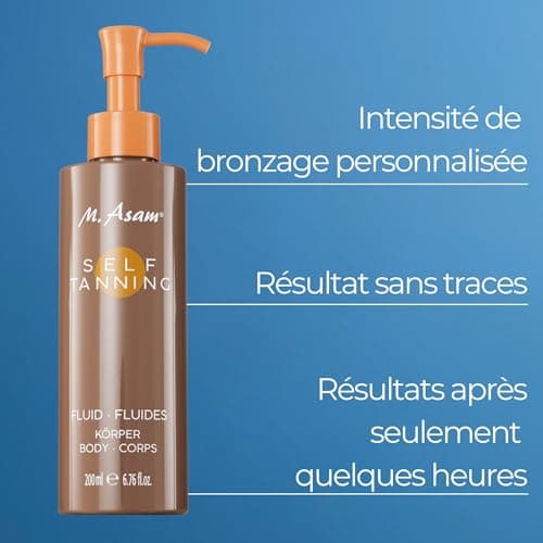 M. Asam SUN Self Tanning Autobronzant pour le corps (200ml) – à l'effet immédiat, bronzage naturel et longue durée, hydratation intense, fluide à la texture légère, toutes peaux et tous âges