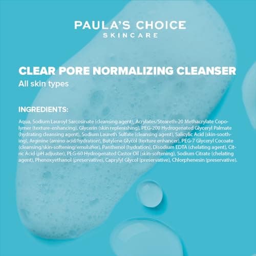 Paula's Choice CLEAR Gel Nettoyant Visage - Nettoie les Pores, Élimine les Excès de Sébum & les Points Noirs - avec Acide Salicylique - Tous Types de Peaux - 177 ml