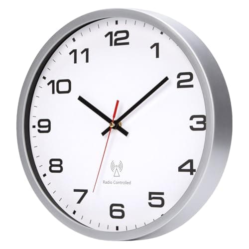VINILITE Horloge Murale Radio Pilotée 30cm Moderne Pendule Murale à Grands Chiffres pour Salon, Cuisine, Bureau, Chambre