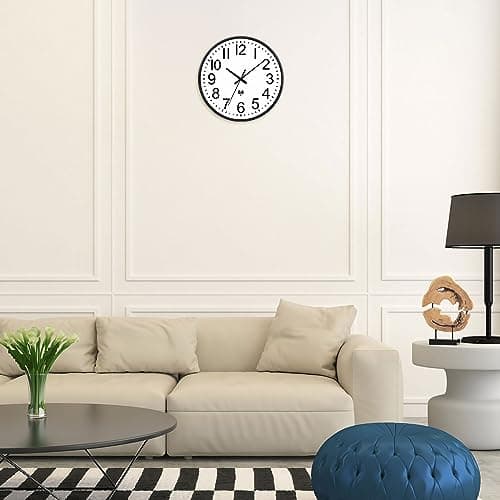 NESIFEE Horloge Radio Pilotée 30 cm Pendules Murales Silencieuse Horloge Murale Design Moderne pour Cuisine, Bureau, Salon, Décoration Mural avec Panneau Blanc & Cadre Noir