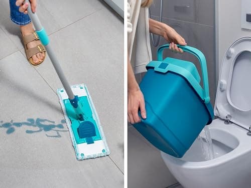 Leifheit Set PowerClean M, Balai serpillère et Seau essoreur ménageant Le Dos, kit avec Housse serpillière Micro Duo pour Un Nettoyage en Profondeur, mécanisme d'essorage Facile, Click-System