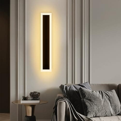 FTL LED 60CM Longue Applique Murale Exterieur 18W Applique Murale Rectangulaire,Blanc Chaud 3000K Noire Lumière Appliqu Murale Acrylique Luminaire Extérieur IP65 Étanche Éclairage Mural pour Jardin
