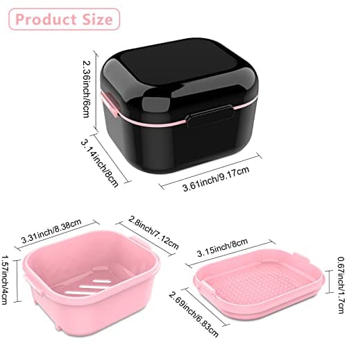 BVN Boite de Nettoyage pour Prothèses: Boite de Bain Pour Dentier, Dentier Boite Appareil Dentaire, Boite Gouttiere Dentaire Orthodontique, Boite Porte Etui Prothese Dentaire Adulte Enfant Noir