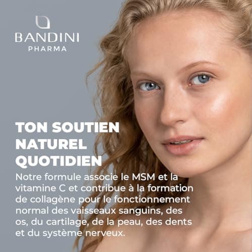 Bandini® MSM 2000 mg + Vitamine C | 365 Comprimés 100% Végan de Méthylsulfonylméthane | Complexe pour les Os, Articulations, Cheveux, Peau & Système Immunitaire | Soufre Complément Alimentaire Naturel