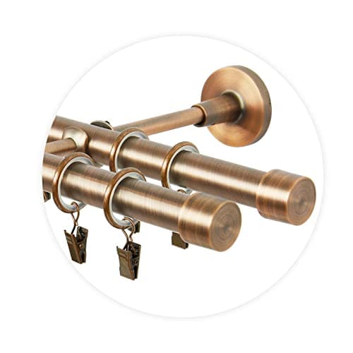 MDEKOR Tringle à rideaux 480 cm double tringle à rideaux pour montage mural cuivre en métal | Set de tringles à rideaux Ø 19 mm
