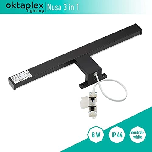 oktaplex lighting Lampe de miroir LED 40cm noir 3in1 montage 4000K blanc neutre 8W 570lm salle de bain